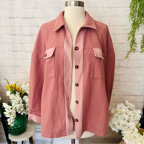 Dusty Pink Waffle Knit Shacket - Picture 9 of 9